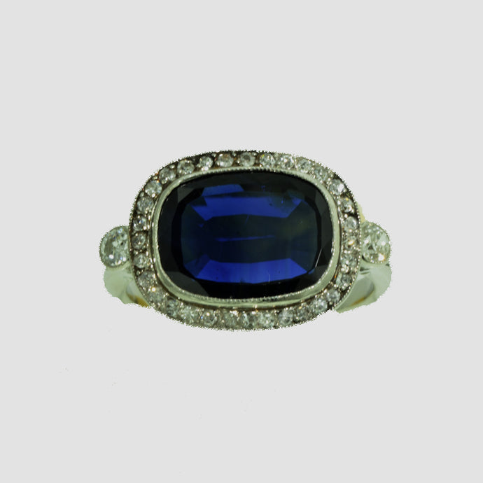 WLF-99 Antique Edwardian Platinum Sapphire annd Diamond Ring